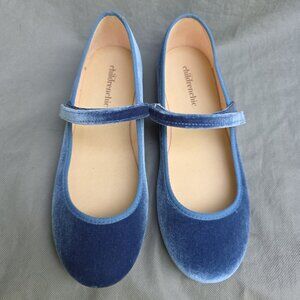 Childrenchic Maissonette Size 38 -6Y Blue Velour Holoday Mary Jane Flats
